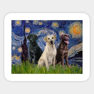 Starry Night Adapted to Include Three Labrador Retrievers Sticker